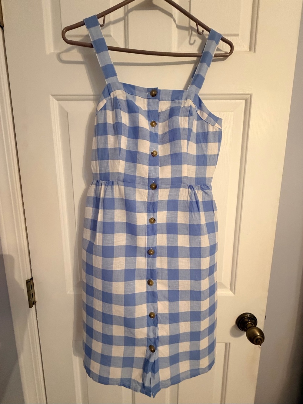J. Crew Blue and White Gingham Button-Front Midi Dress